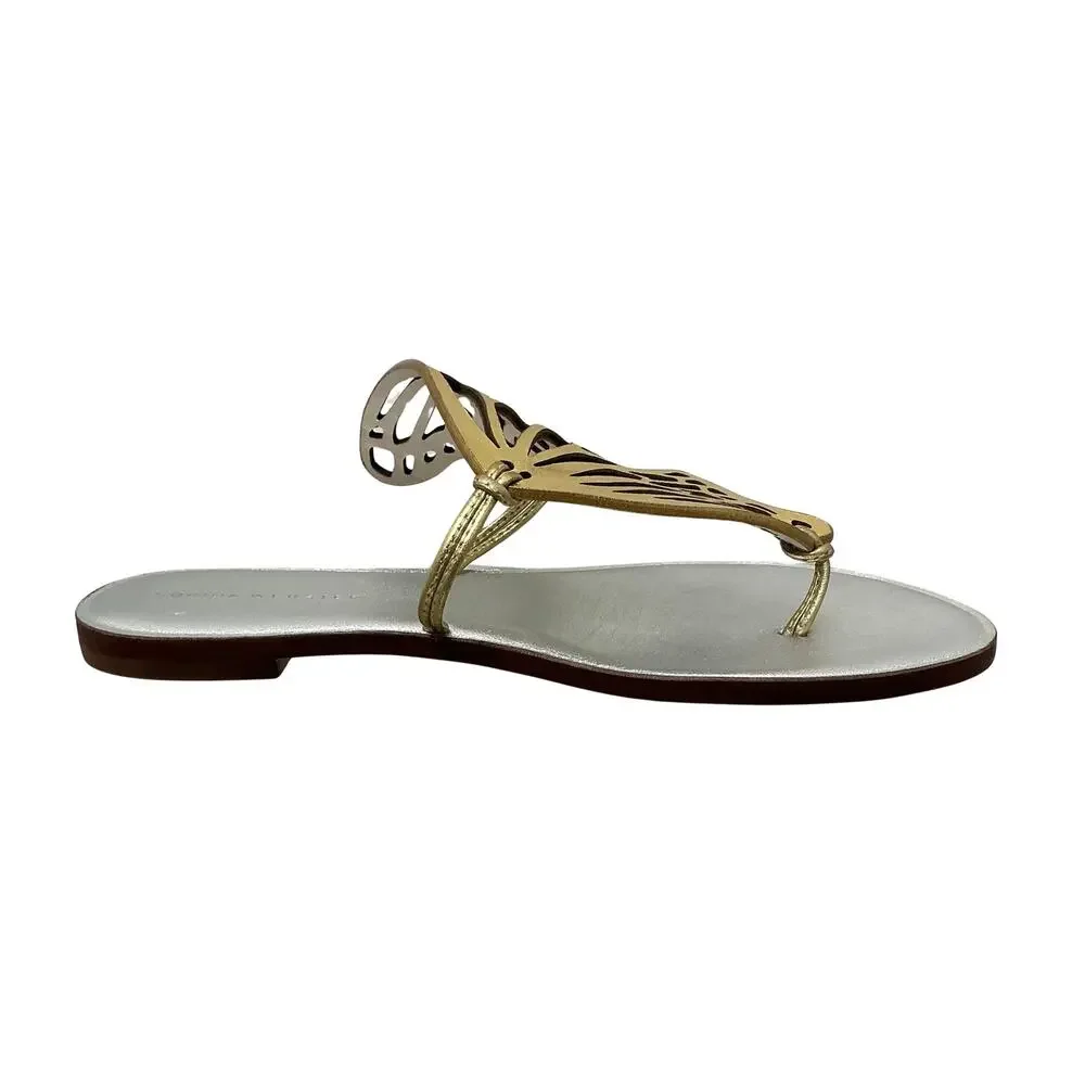 Sophia Webster Butterfly Wing Gold Talulah Silver Leather Flat Sandals 39 8.5 US